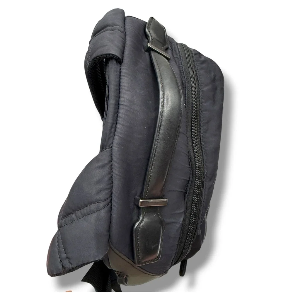 TUMI Harrison Backpack Navy Blue Nylon Black Leather Laptop Travel Business